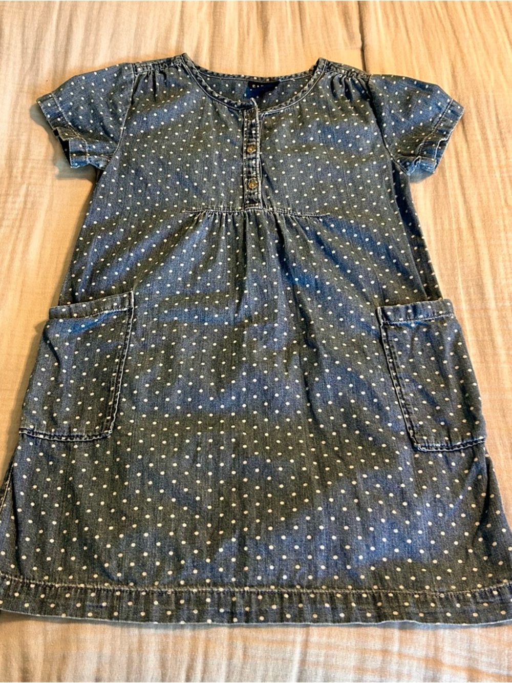 GAP Girls Cotton Denim Polka Dot Dress with Pockets Sz M (8/9)